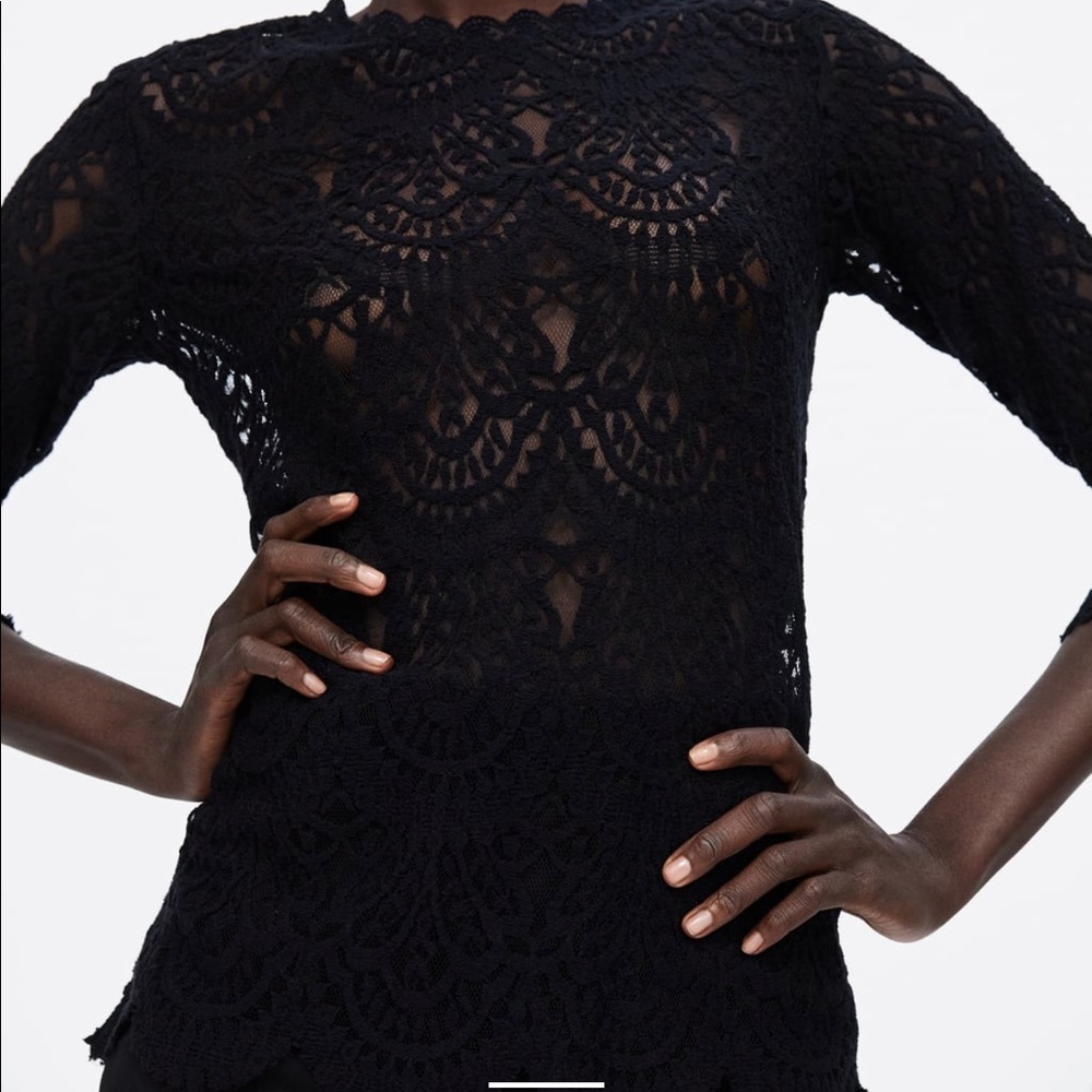 Zara semi sheer lace top. Long sleeves.